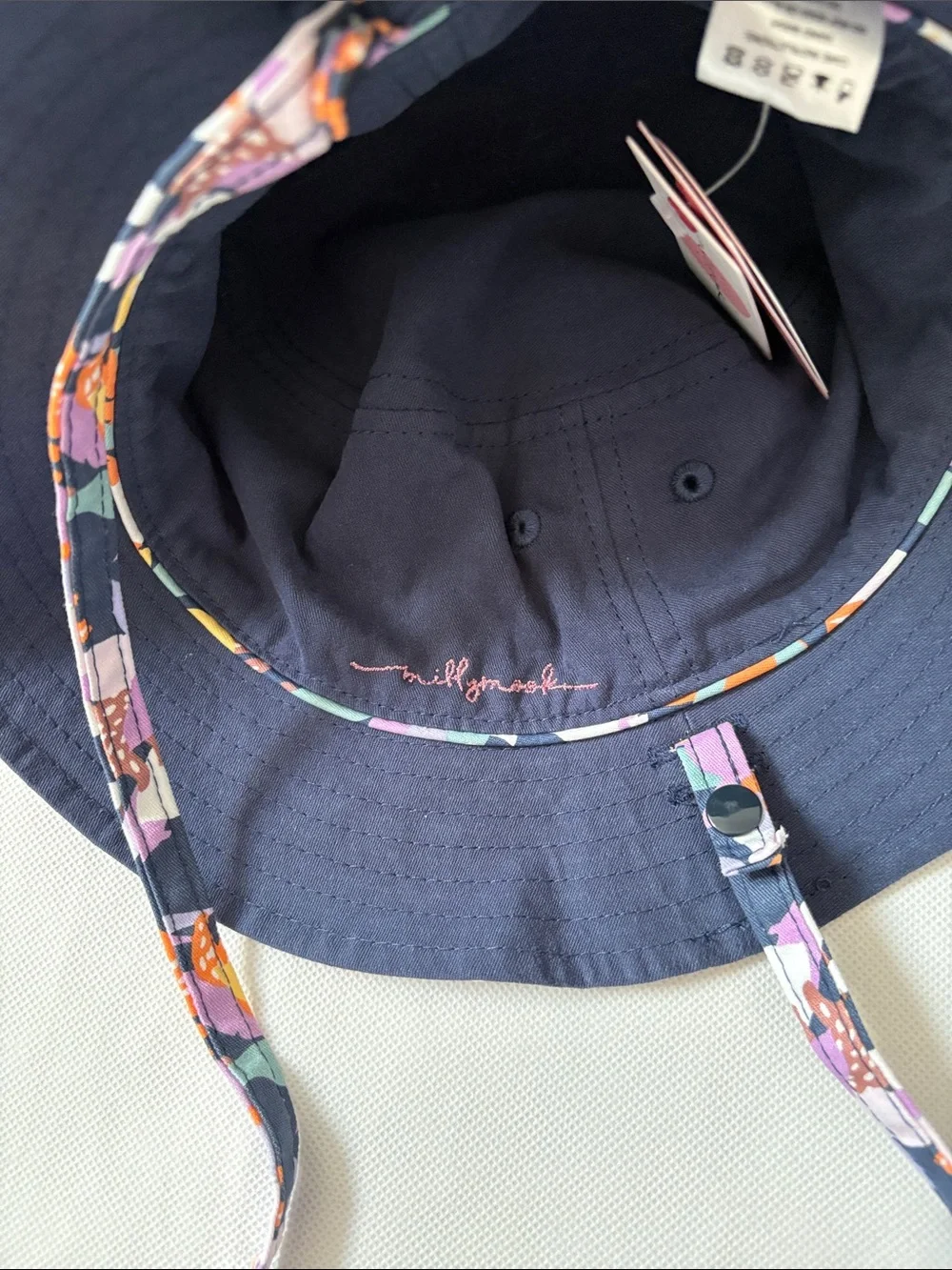 Millymook Floral Bucket Sun Hat with Chin Strap - Multicolor Navy Bianca